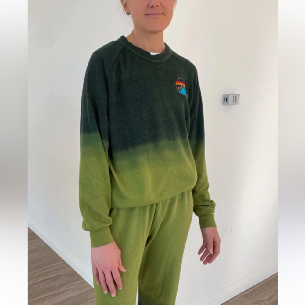 Aviator Nation RARE Dip Dye Dark to Light Green Ombre Pull over crew neck